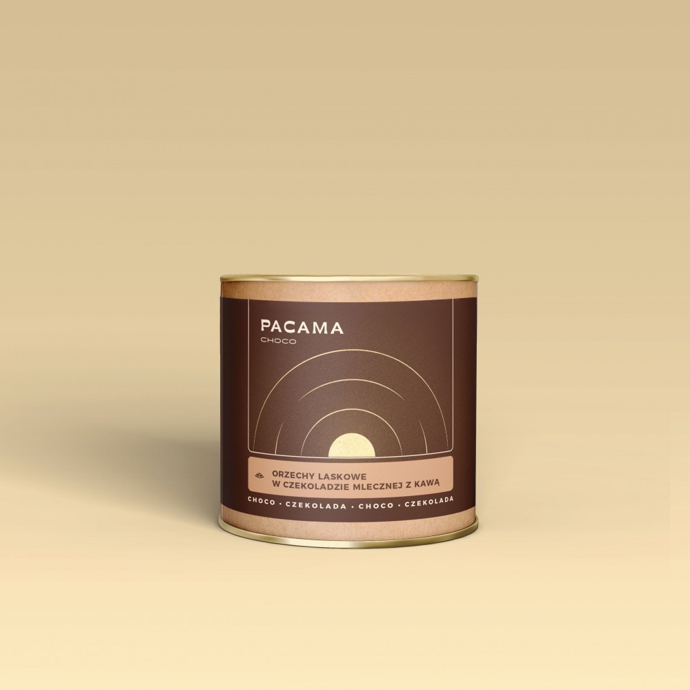 Orzechy laskowe w czekoladzie mlecznej z kawą Pacama Choco 150g puszka